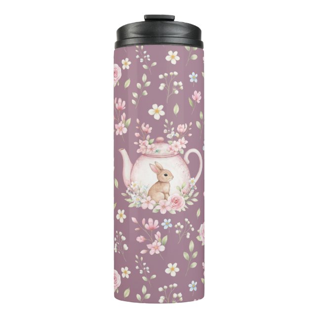 Whimsical Bunny Teapot Floral Spring  Thermal Tumbler (Front)