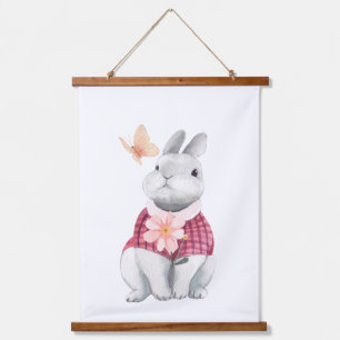 Whimsical Bunny Woodland Nursery Decor Hanging Tapestry