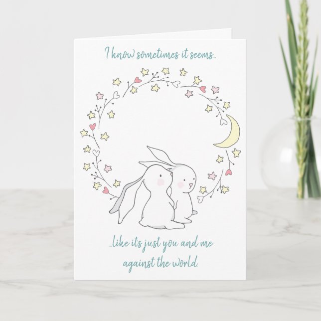 Whimsical Bunny You and Me Romantic Card (Front)