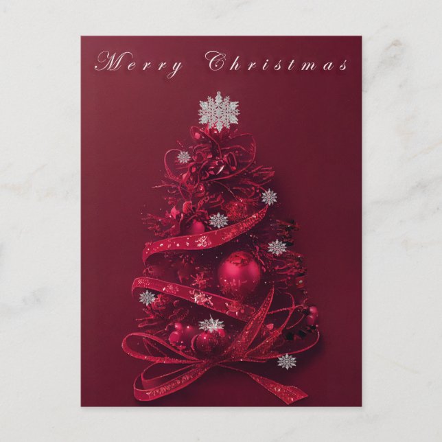 Whimsical Burgundy Christmas Tree  Postcard (Front)
