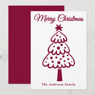 Whimsical Burgundy Hand Drawn Christmas Tree Holiday Card