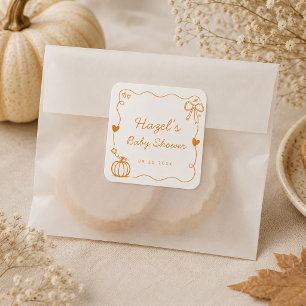 Whimsical Burnt Orange Pumpkin Doodle Baby Shower Square Sticker