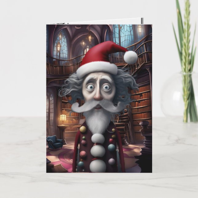 Whimsical Burtonesque Santa Card Original Design (Front)