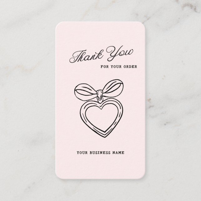 Whimsical Business Thank You Script Heart Bow Logo Card (Front)