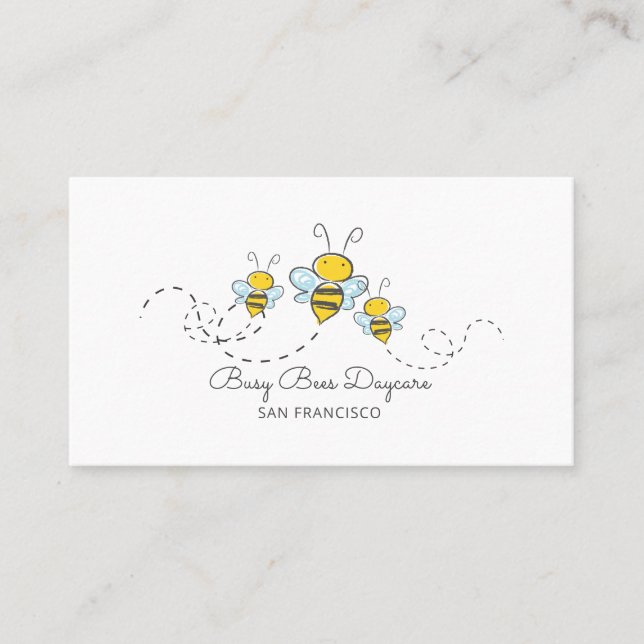 Whimsical Busy Bumble Bees Daycare Business Card (Front)