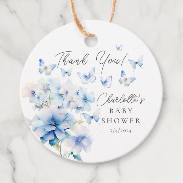 Whimsical Butterflies Baby Shower Favour Tags (Front)