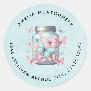 Whimsical Butterflies in a Jar - Address Classic Round Sticker