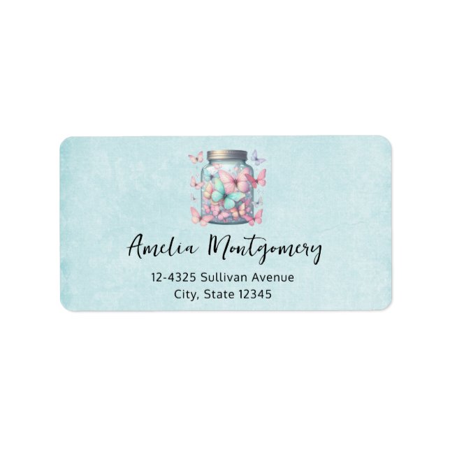Whimsical Butterflies in a Jar Address Label (Front)