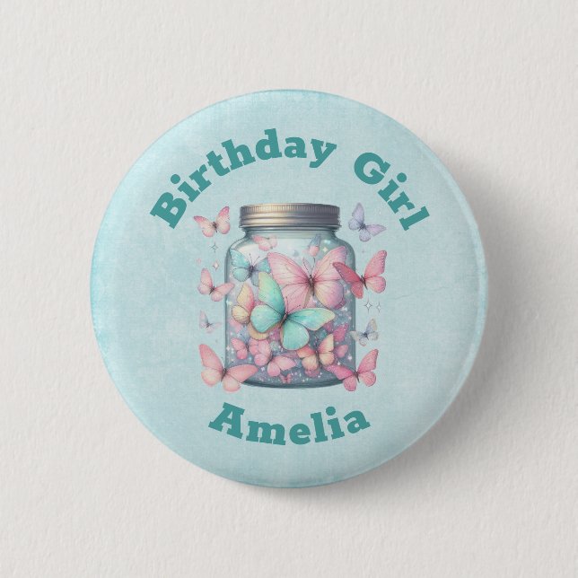 Whimsical Butterflies in a Jar Birthday Girl 6 Cm Round Badge (Front)