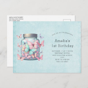 Whimsical Butterflies in a Jar Birthday Invitation Postcard