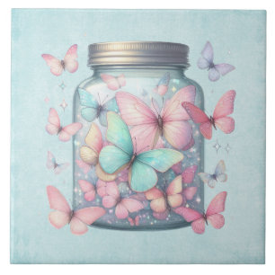 Whimsical Butterflies in a Jar Ceramic Tile