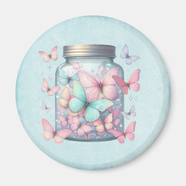 Whimsical Butterflies in a Jar Magnet (Front)