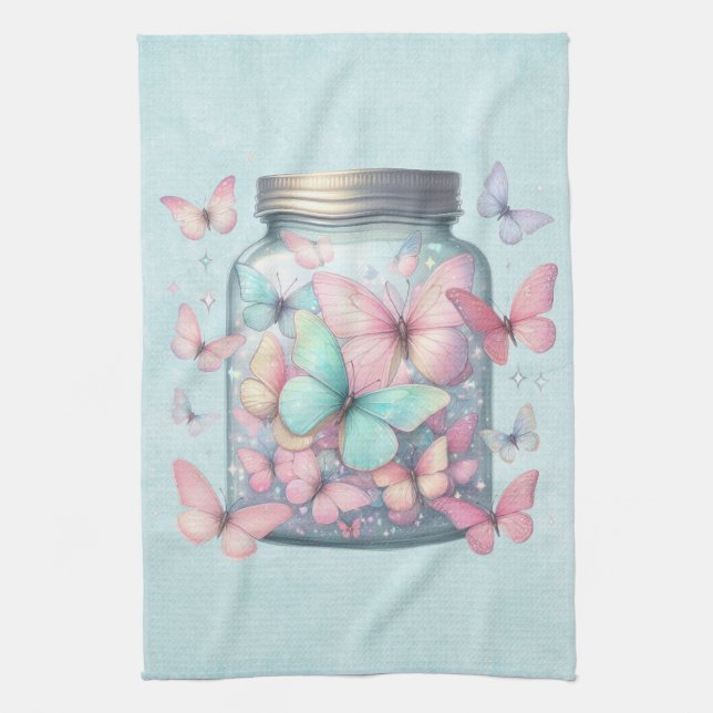 Whimsical Butterflies in a Jar Tea Towel (Vertical)