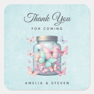 Whimsical Butterflies in a Jar Wedding Thank You Square Sticker
