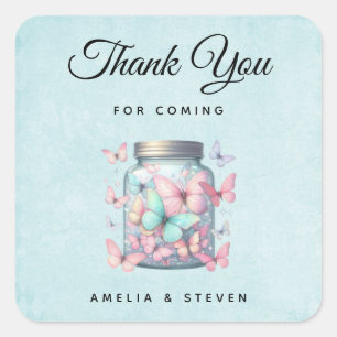 Whimsical Butterflies in a Jar Wedding Thank You Square Sticker