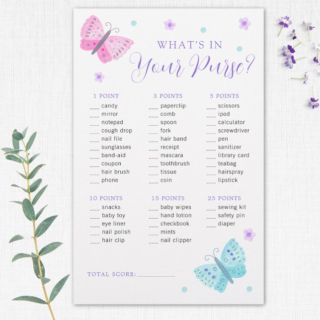 Whimsical Butterflies Purse Baby Shower Game (Creator Uploaded)