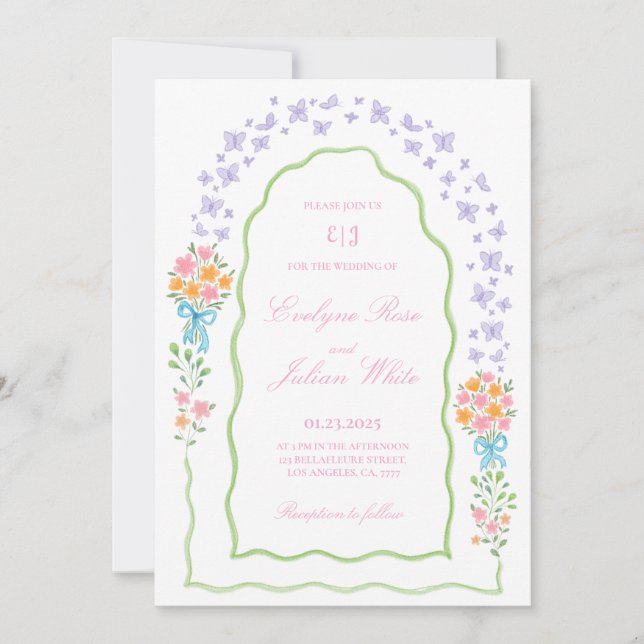 Whimsical Butterfly and Floral Wedding Invitation (Front)