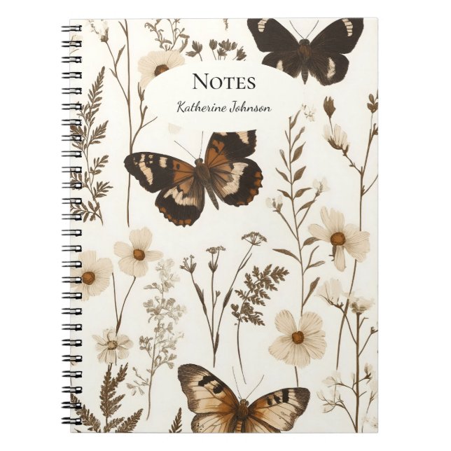  Whimsical Butterfly and Flower Pattern Notebook (Front)