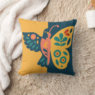 Whimsical butterfly and hummingbird Design Cushion