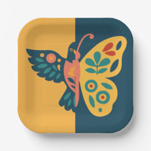 Whimsical butterfly and hummingbird Design Paper Plate