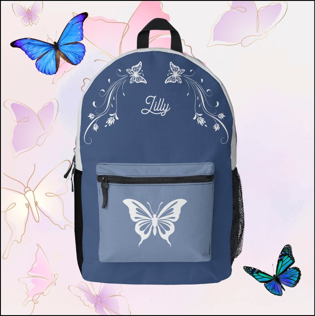 Whimsical Butterfly Backpack Blue & White Backpack (Whimsical Butterfly Backpack)