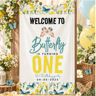 Whimsical Butterfly Floral 1st Birthday Banner