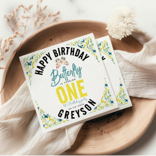 Whimsical Butterfly Floral 1st Birthday Napkin