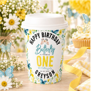 Whimsical Butterfly Floral 1st Birthday Paper Cups