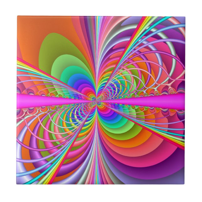 Whimsical Butterfly Fractal Ceramic Tile (Front)