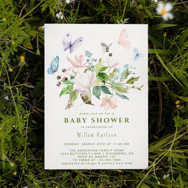 Whimsical Butterfly Garden Cute Spring Baby Shower Invitation (Creator Uploaded)