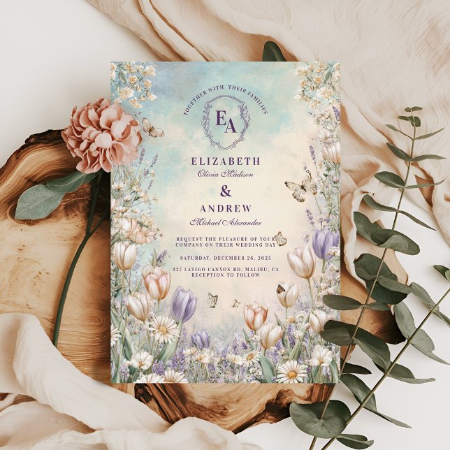 Whimsical Butterfly Garden Floral Wedding Invitation (Creator Uploaded)