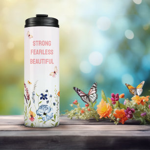 Whimsical Butterfly Garden Pink Personalised Quote Thermal Tumbler
