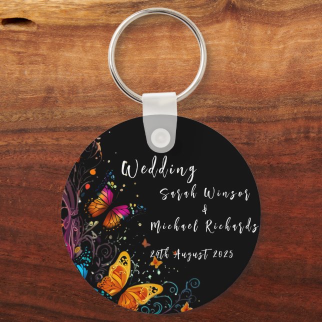 Whimsical Butterfly Garden Postcard Key Ring (Front)