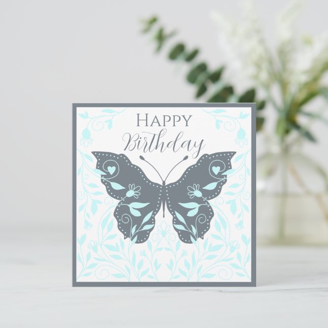Whimsical Butterfly Happy Birthday Card (Standing Front)