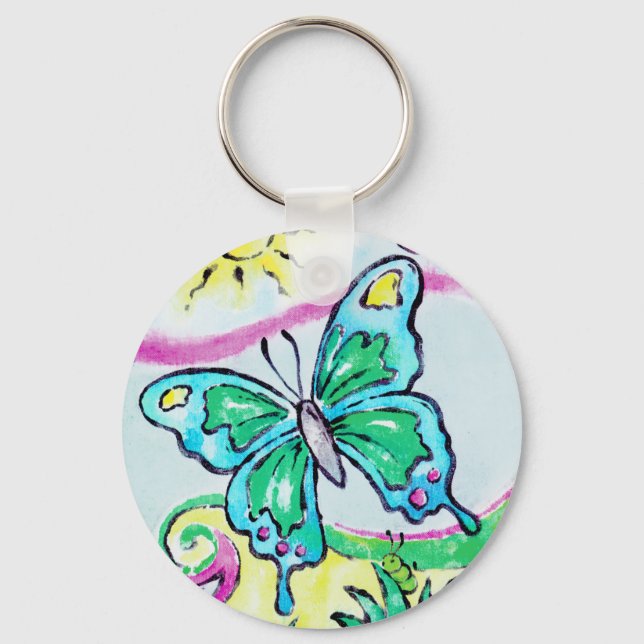 Whimsical Butterfly Melamine Plate Key Ring (Front)