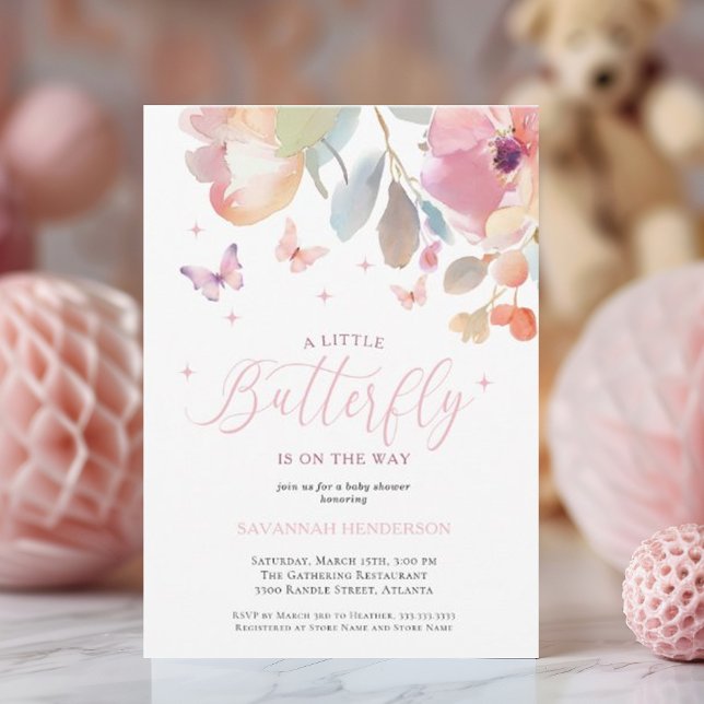 Whimsical Butterfly Pink Floral Baby Shower Invitation (Creator Uploaded)