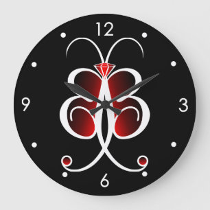 Whimsical Butterfly Red Large Round Wall Clock