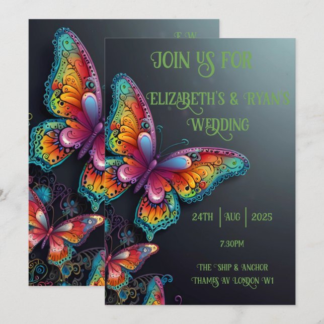 Whimsical Butterfly Romance Wedding Invitation (Front/Back)