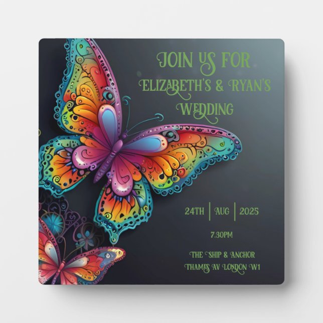 Whimsical Butterfly Romance Wedding Invitation Plaque (Front)