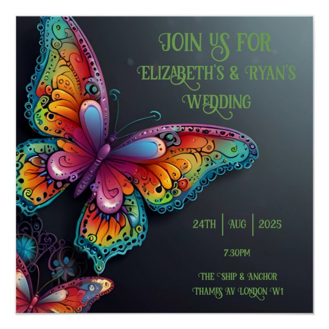 Whimsical Butterfly Romance Wedding Invitation Poster (Front)