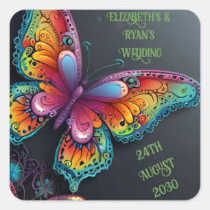 Whimsical Butterfly Romance Wedding Invitation Square Sticker
