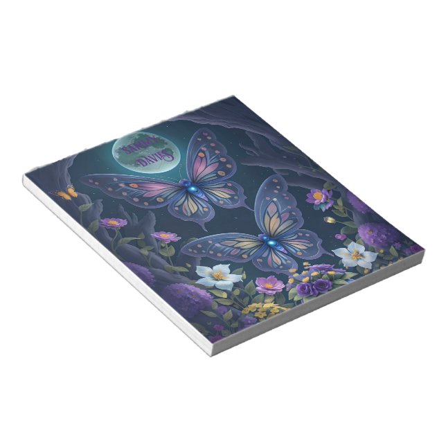 Whimsical butterfly scene in moonlight notepad (Angled)