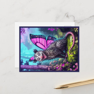 Whimsical Butterfly Wing Opossum Fantasy Postcard