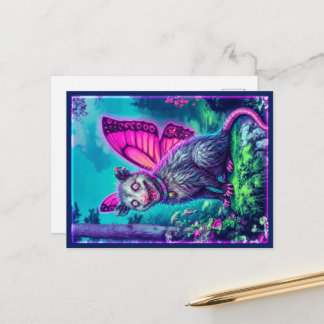 Whimsical Butterfly Wing Opossum Fantasy Postcard