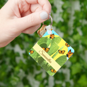 Whimsical Cactus And Butterflies Key Ring