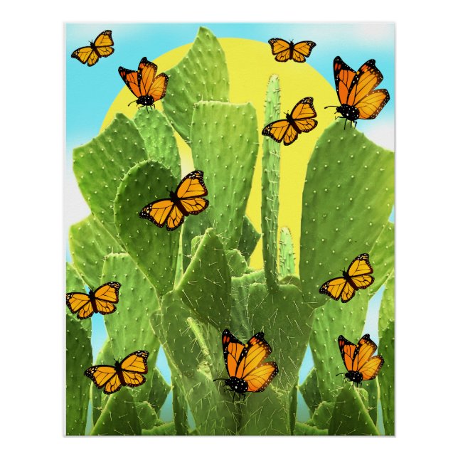Whimsical Cactus And Butterflies Poster (Front)