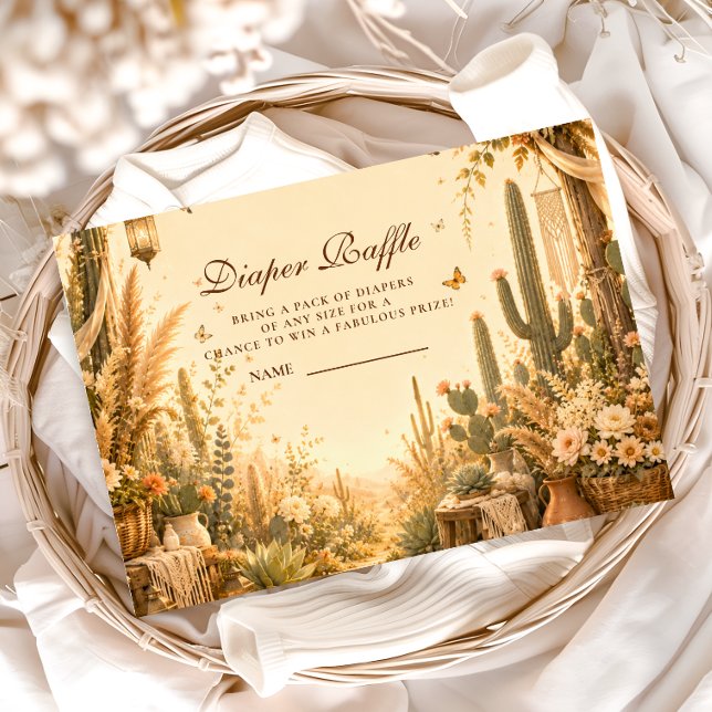 Whimsical Cactus Boho Diaper Raffle Enclosure Card (Creator Uploaded)