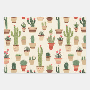 Whimsical Cactus Pattern Wrapping Paper Sheets