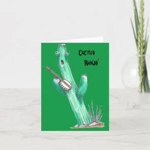 Whimsical Cactus Playing Banjo' Funny Card