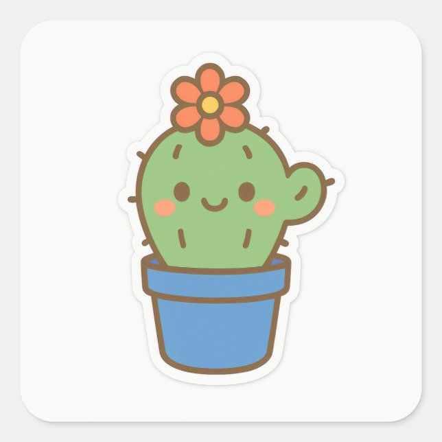 Whimsical Cactus Square Sticker (Front)